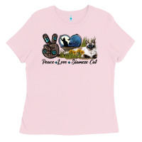 Bubblegum Pink Peace Love Siamese Cat Ladies Tee - LillyAllenDesigns
