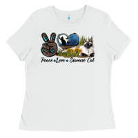 White Peace Love Siamese Cat Ladies Tee - LillyAllenDesigns