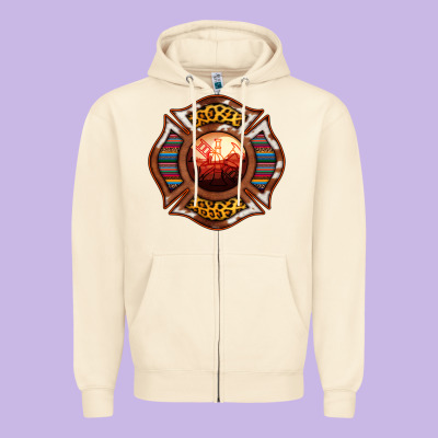 Western Firefighter Symbol Zipper Hoodie Designed By Ranaportraitstore