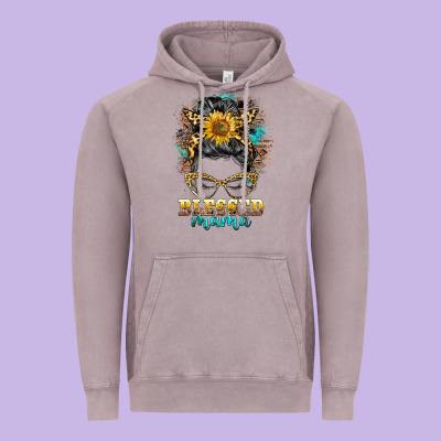 Blessed Mama Messy Bun Vintage Hoodie Designed By Barkaloodesign