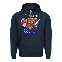 Navy Red White And Moo Cow Zipper Hoodie - RanaPortraitStore