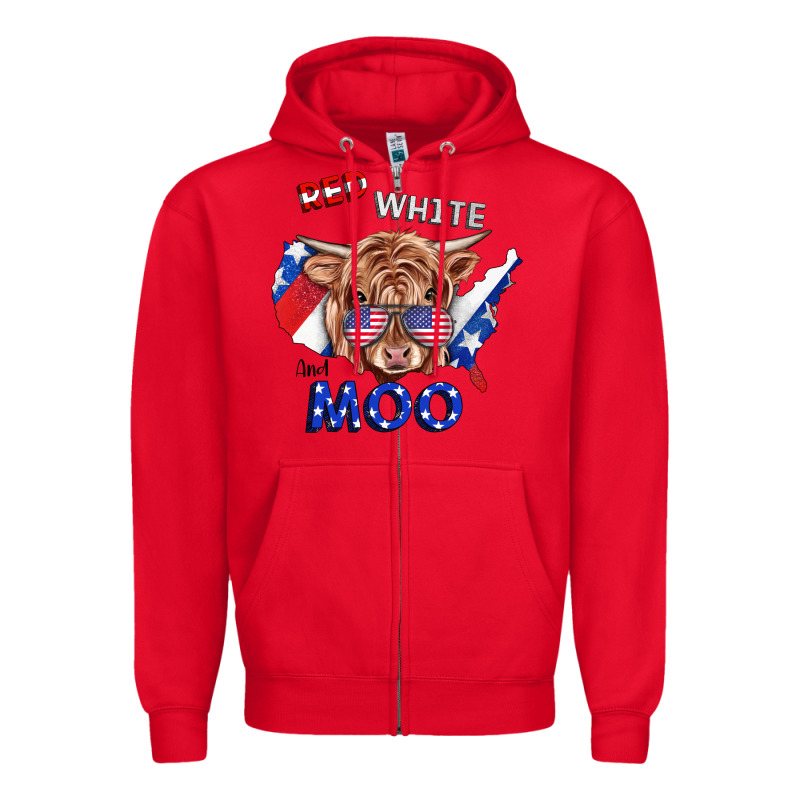 Red White And Moo Cow Zipper Hoodie by RanaPortraitStore | Teevron