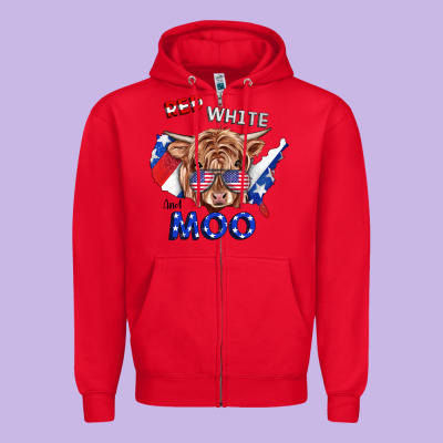 Red White And Moo Cow Zipper Hoodie Designed By Ranaportraitstore