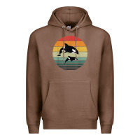 Chestnut orca family vintage retro art, killer whale family Premium Hoodie - linhVisuals