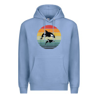 Colony Blue orca family vintage retro art, killer whale family Premium Hoodie - linhVisuals