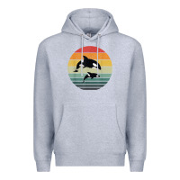Heather Grey orca family vintage retro art, killer whale family Premium Hoodie - linhVisuals