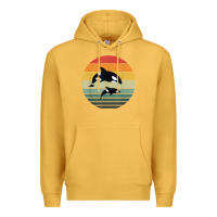 Mustard orca family vintage retro art, killer whale family Premium Hoodie - linhVisuals