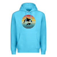 Ocean Blue orca family vintage retro art, killer whale family Premium Hoodie - linhVisuals