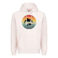 Pale Pink orca family vintage retro art, killer whale family Premium Hoodie - linhVisuals