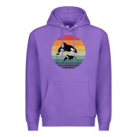 Purple orca family vintage retro art, killer whale family Premium Hoodie - linhVisuals