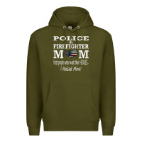 Army Green police & firefighter mom, i raised mine fireman mothers day Premium Hoodie - linhVisuals