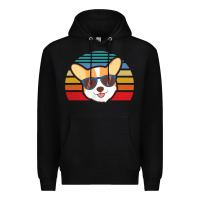 Black cool corgi vintage 80s dog lover Premium Hoodie - linhVisuals