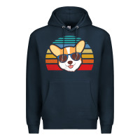 Navy cool corgi vintage 80s dog lover Premium Hoodie - linhVisuals