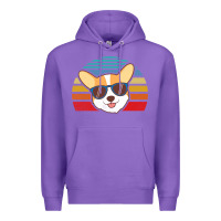 Purple cool corgi vintage 80s dog lover Premium Hoodie - linhVisuals