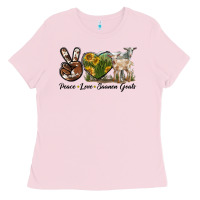 Bubblegum Pink Peace Love Saanen Goats Ladies Tee - LillyAllenDesigns