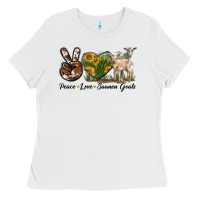 White Peace Love Saanen Goats Ladies Tee - LillyAllenDesigns