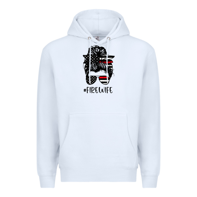 Fire Wife Messy Bun Firefighter Wife Thin Red Line Husband Premium Hoodie by linhVisuals | Teevron