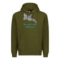 Army Green san juan islands upward orca killer whale native american raglan baseb Premium Hoodie - linhVisuals