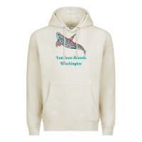 Oatmeal Heather san juan islands upward orca killer whale native american raglan baseb Premium Hoodie - linhVisuals