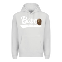 Dove Grey bape text Premium Hoodie - linhVisuals