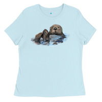 Baby Blue california sea otter Ladies Tee - LillyAllenDesigns
