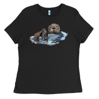 Black california sea otter Ladies Tee - LillyAllenDesigns