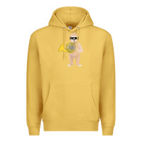 Antique Gold funny sloth wearing sunglasses playing french horn Premium Hoodie - linhVisuals