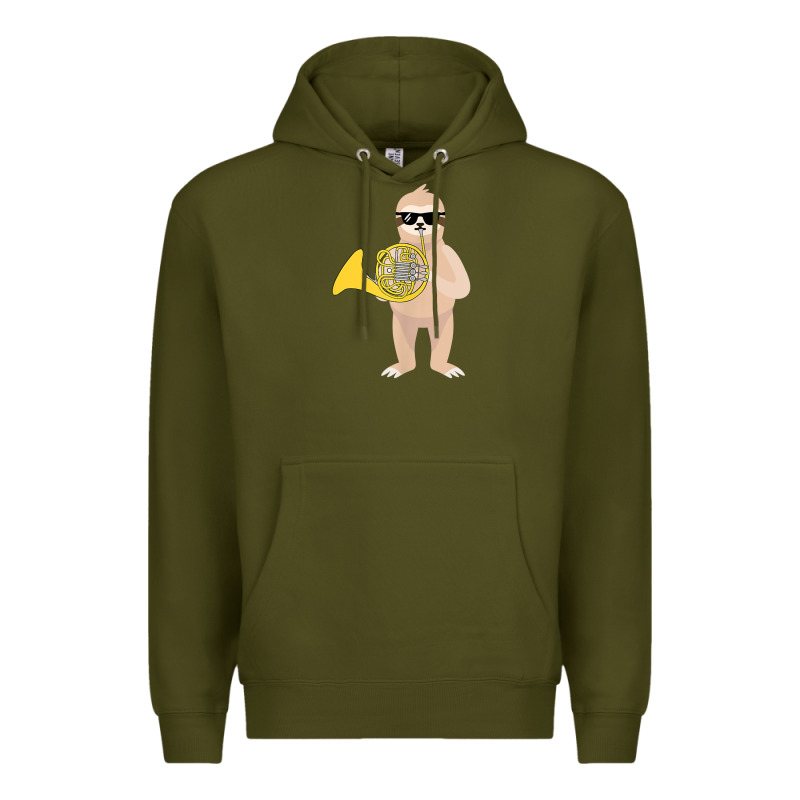 Funny Sloth Wearing Sunglasses Playing French Horn Premium Hoodie by linhVisuals | Teevron