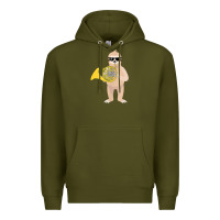 Army Green funny sloth wearing sunglasses playing french horn Premium Hoodie - linhVisuals