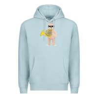 Blue Mist funny sloth wearing sunglasses playing french horn Premium Hoodie - linhVisuals
