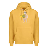 Mustard funny sloth wearing sunglasses playing french horn Premium Hoodie - linhVisuals