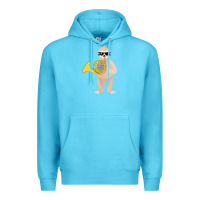 Ocean Blue funny sloth wearing sunglasses playing french horn Premium Hoodie - linhVisuals