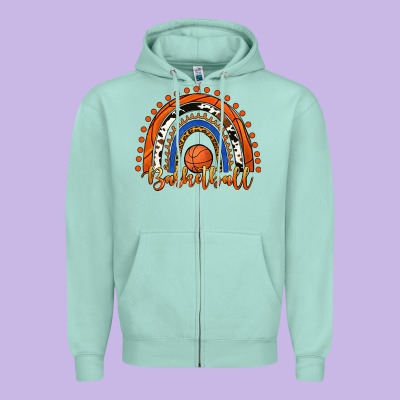 Basketball Rainbow Zipper Hoodie Designed By Ranaportraitstore