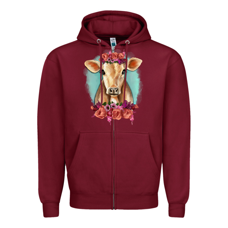 Floral Cow Zipper Hoodie by RanaPortraitStore | Teevron