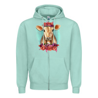 Seafoam Floral Cow Zipper Hoodie - RanaPortraitStore