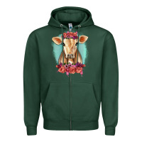 Sports Green Floral Cow Zipper Hoodie - RanaPortraitStore