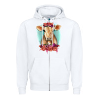White Floral Cow Zipper Hoodie - RanaPortraitStore