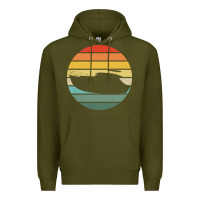 Army Green boat t  shirt boat trip silhouette on a distressed retro sunset produc Premium Hoodie - linhVisuals