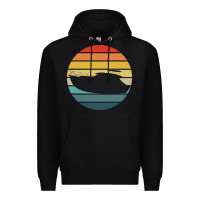 Black boat t  shirt boat trip silhouette on a distressed retro sunset produc Premium Hoodie - linhVisuals
