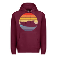 Burgundy boat t  shirt boat trip silhouette on a distressed retro sunset produc Premium Hoodie - linhVisuals