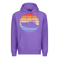 Purple boat t  shirt boat trip silhouette on a distressed retro sunset produc Premium Hoodie - linhVisuals