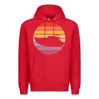 Red boat t  shirt boat trip silhouette on a distressed retro sunset produc Premium Hoodie - linhVisuals