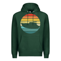 Sports Green boat t  shirt boat trip silhouette on a distressed retro sunset produc Premium Hoodie - linhVisuals