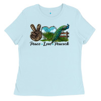 Baby Blue Peace Love Peacock Ladies Tee - LillyAllenDesigns