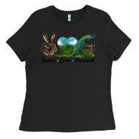 Black Peace Love Peacock Ladies Tee - LillyAllenDesigns