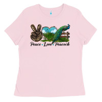 Bubblegum Pink Peace Love Peacock Ladies Tee - LillyAllenDesigns