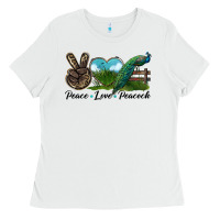 White Peace Love Peacock Ladies Tee - LillyAllenDesigns