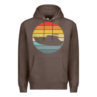 Coffee boat t  shirt boat trip silhouette on a distressed retro sunset produc Premium Hoodie - linhVisuals