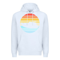 White boat t  shirt boat trip silhouette on a distressed retro sunset produc Premium Hoodie - linhVisuals