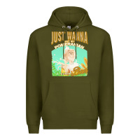 Army Green pommeranian t  shirt dog owner, just wanna pet my pommeranian & drink Premium Hoodie - linhVisuals